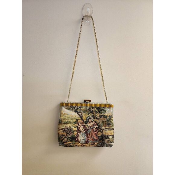 Vintage Look Upholstery Purse Victorian Ladies Garden Gazebo Chain Strap - Picture 2 of 12